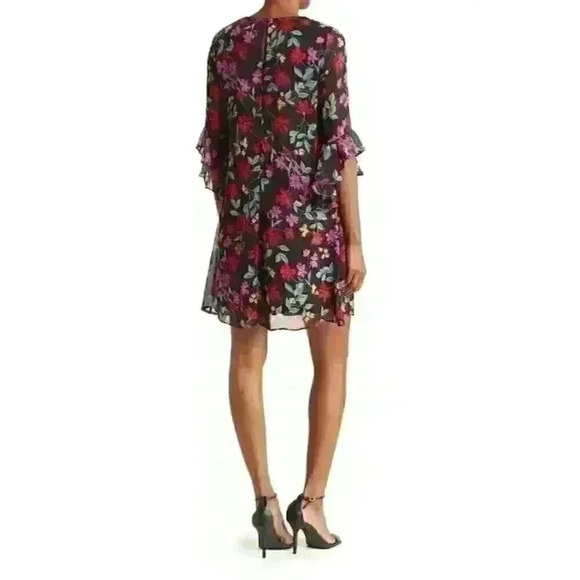 NEW! Calvin Klein Womens 6 V-Neck 3/4 Ruffle Sleeve Floral Chiffon Dress NWT $99 - Picture 2 of 5